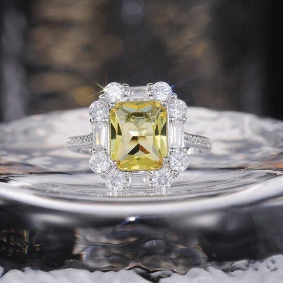 ▶Radiant Yellow Zircon Sumptuous Silver Luxury Rings Women, K924 - Picture 6 of 8